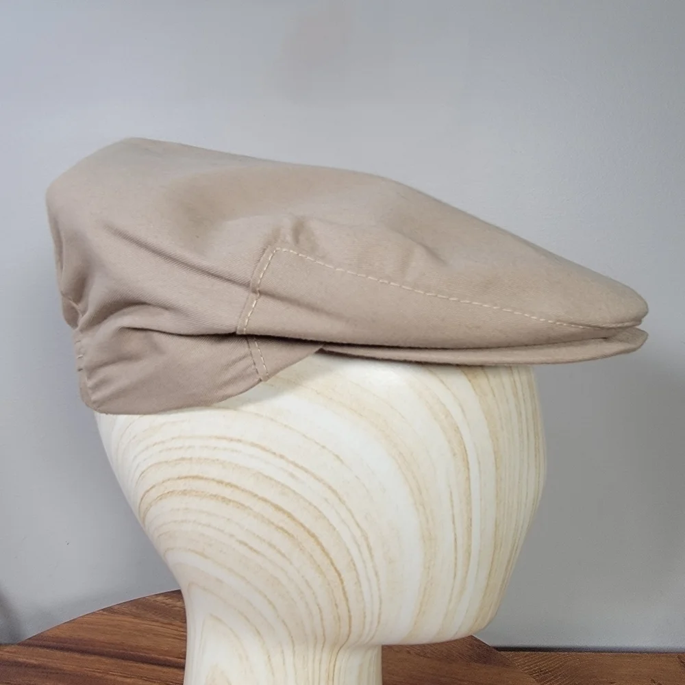 Vintage Harvard Flat Cap Mens Size Medium Tan Beige Snap Front